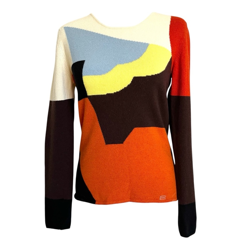Vintage Chanel Y2K 100% Cashmere Sweater Knit Top Logo Brown Orange Multicolor S